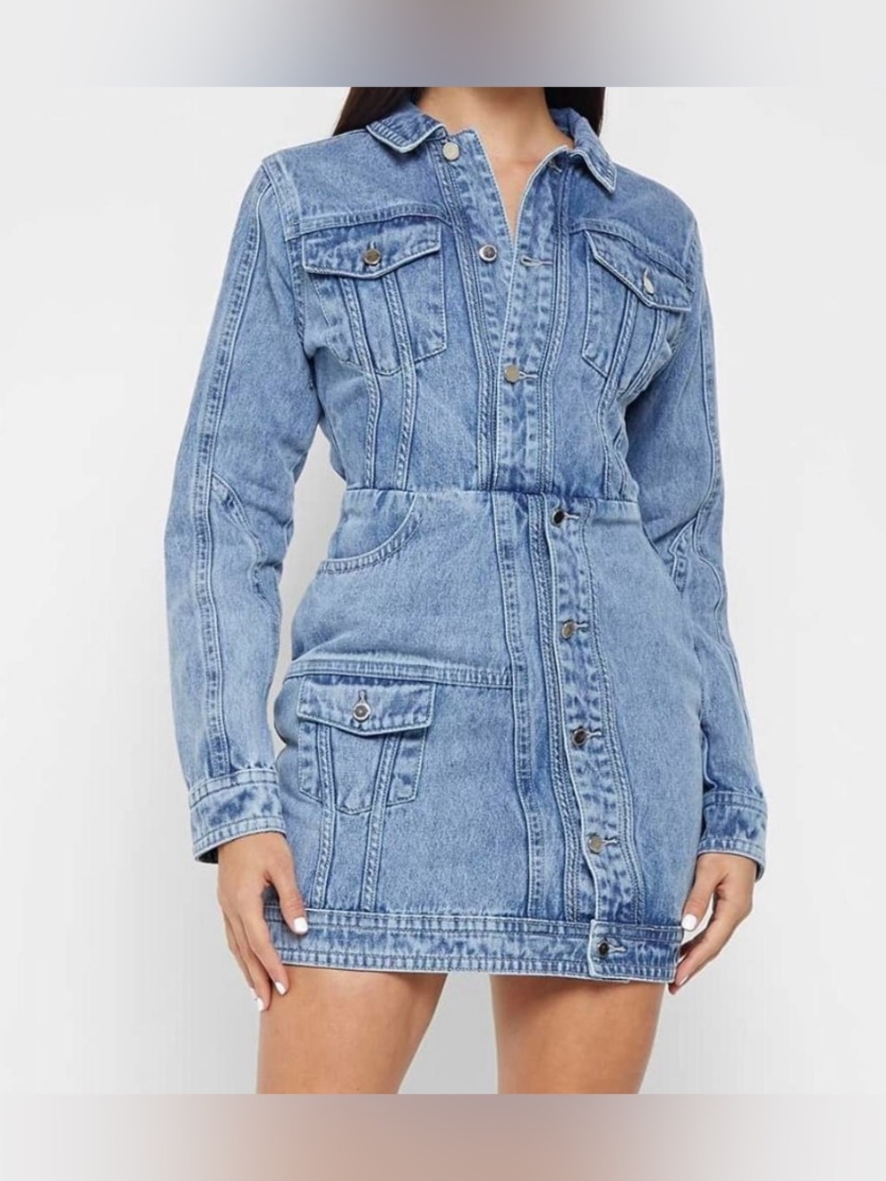 NWT Manière De Voir Denim Mini Dress Long Sleeve Button Front